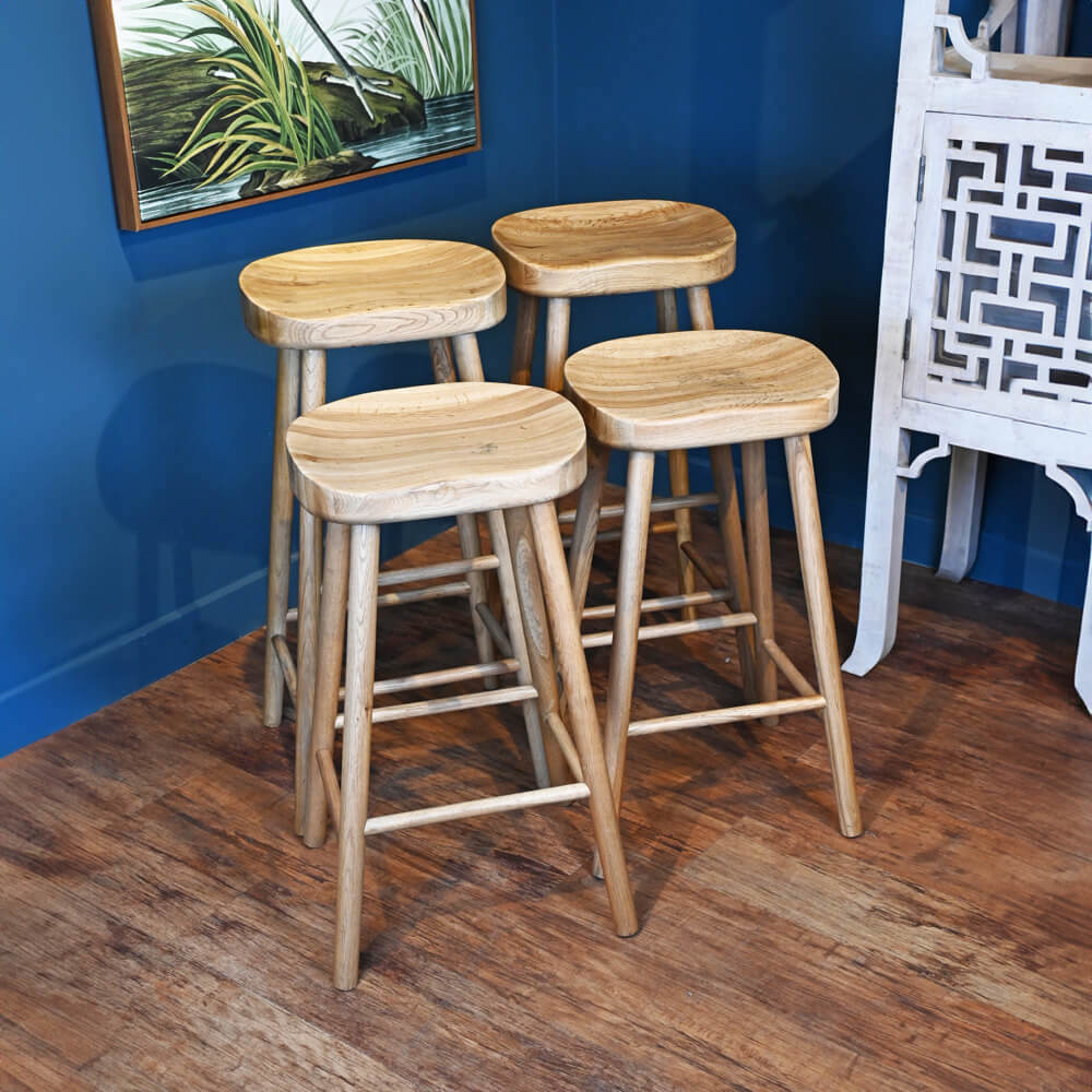 Eclectic Weathered Oak Farmhouse Stool Low